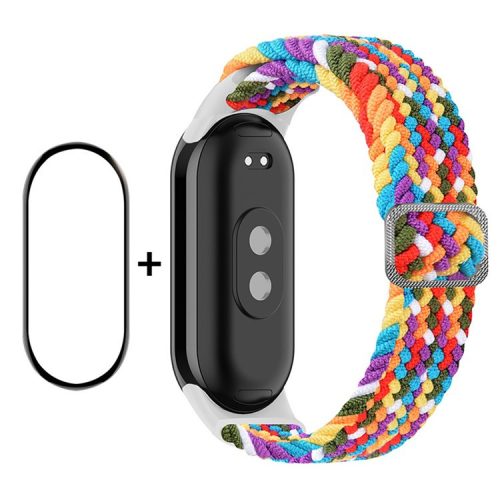 ENKAY HAT-PRINCE For Xiaomi Mi Band 9 NFC / Mi Band 9 / Smart Band 8 NFC / Smart Band 8 Watch Band Nylon Strap with PMMA Film - Rainbow