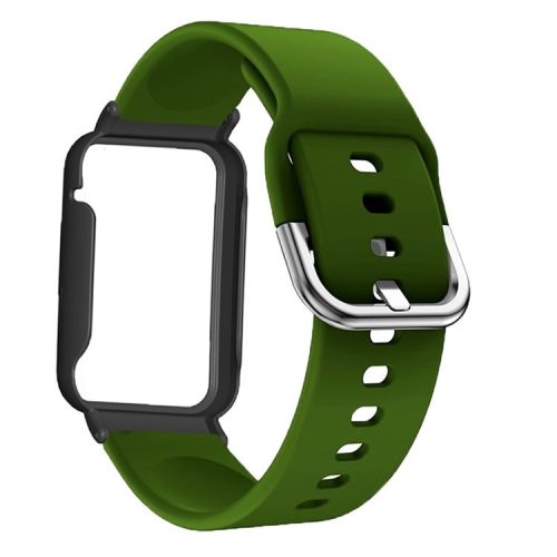 Flexible Silicone Watchband for Xiaomi Mi Band 7 Pro Smart Watch Replacement Strap with Watch Case Cover - Army Green / Black