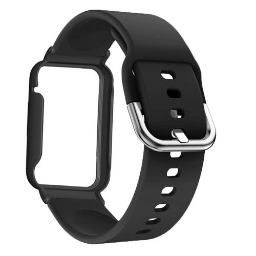 Flexible Silicone Watchband for Xiaomi Mi Band 7 Pro Smart Watch Replacement Strap with Watch Case Cover - Black