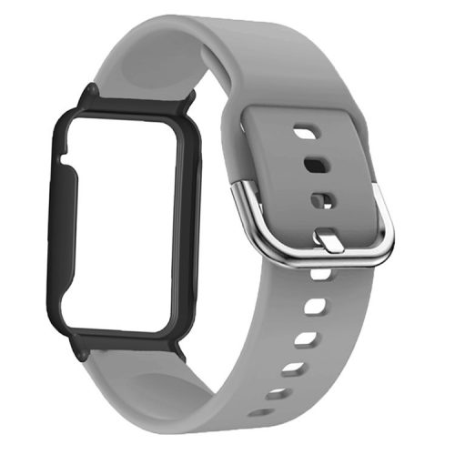 Flexible Silicone Watchband for Xiaomi Mi Band 7 Pro Smart Watch Replacement Strap with Watch Case Cover - Grey / Black