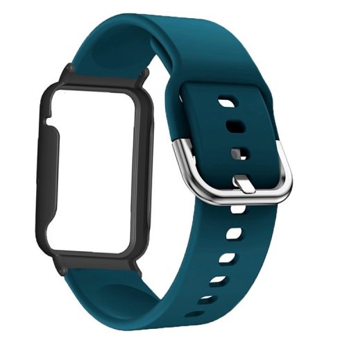 Flexible Silicone Watchband for Xiaomi Mi Band 7 Pro Smart Watch Replacement Strap with Watch Case Cover - Midnight Blue / Black