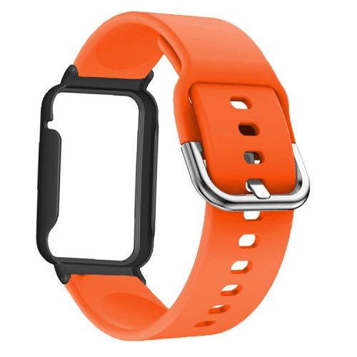 Flexible Silicone Watchband for Xiaomi Mi Band 7 Pro Smart Watch Replacement Strap with Watch Case Cover - Orange / Black