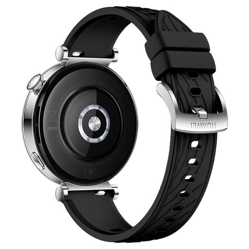 For Huawei Watch GT 4 41mm / Xiaomi Mi Watch Silicone Band 18mm Textured Watch Strap - Black+Silver Buckle