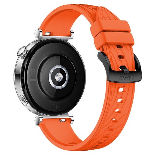 For Huawei Watch GT 4 41mm / Xiaomi Mi Watch Silicone Band 18mm Textured Watch Strap - Orange+Black Buckle