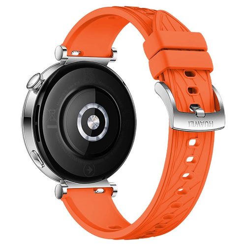 For Huawei Watch GT 4 41mm / Xiaomi Mi Watch Silicone Band 18mm Textured Watch Strap - Orange+Silver Buckle