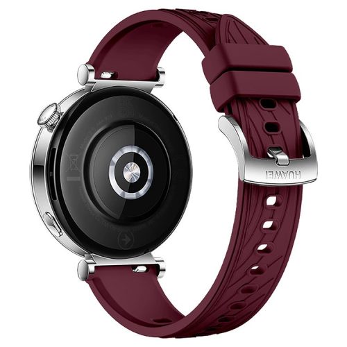 For Huawei Watch GT 4 41mm / Xiaomi Mi Watch Silicone Band 18mm Textured Watch Strap - Wine Red+Silver Buckle