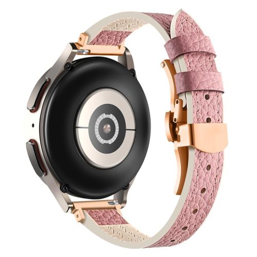 For Samsung Gear S3 Classic / Huawei Watch Ultimate / Xiaomi Watch S1 Watch Band 22mm Silicone+Genuine Leather Watch Strap - Pink / Rose Gold Buckle