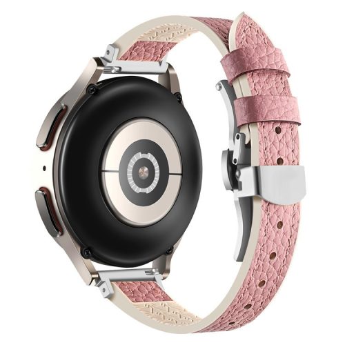 For Samsung Gear S3 Classic / Huawei Watch Ultimate / Xiaomi Watch S1 Watch Band 22mm Silicone+Genuine Leather Watch Strap - Pink / Silver Buckle