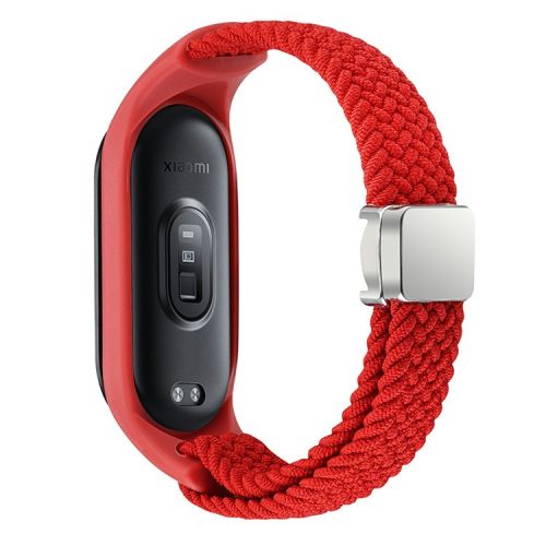 For Xiaomi Mi Band 3 / 4 / 5 / 6 / 7 Braided Nylon Strap Magnetic Watch Band - Red