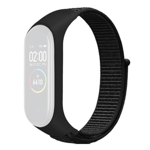 For Xiaomi Mi Band 3 / 4 / 5 / 6 / 7 Nylon Watch Band Adjustable Sport Loop Strap Wristband Replacement - All Black