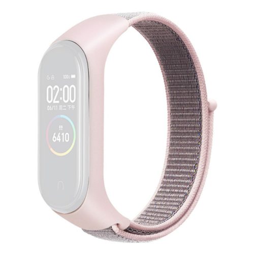 For Xiaomi Mi Band 3 / 4 / 5 / 6 / 7 Nylon Watch Band Adjustable Sport Loop Strap Wristband Replacement - Light Pink