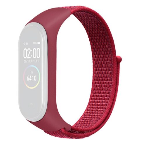 For Xiaomi Mi Band 3 / 4 / 5 / 6 / 7 Nylon Watch Band Adjustable Sport Loop Strap Wristband Replacement - Red