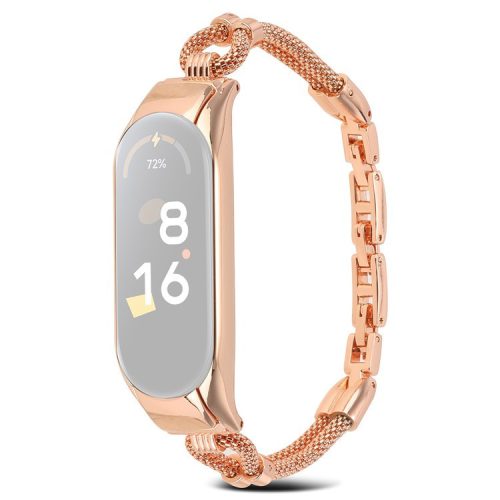 For Xiaomi Mi Band 3 / 4 Delicate Copper Chain Metal Strap Replacement Watchband with Watch Case - Rose Gold