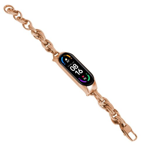 For Xiaomi Mi Band 3 / 4 Smart Watch Band Cowboy Chain Metal Bracelet Hollow Out Wave Wrist Strap Replacement - Rose Gold