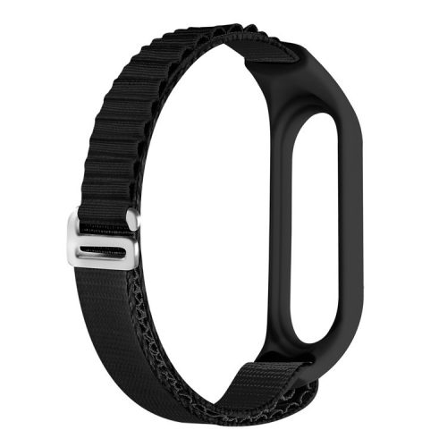 For Xiaomi Mi Band 3 / Band 4 / Band 5 / Band 6 / Band 7 Alpine Loop Nylon Watch Band G-hook Adjustable Sport Strap - Black