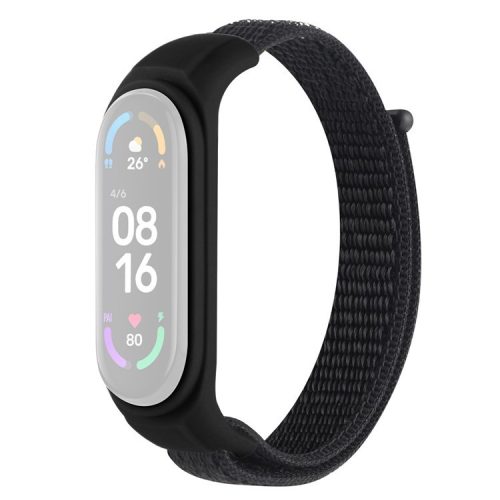 For Xiaomi Mi Band 3 / Band 4 / Band 5 / Band 6 / Band 7 Nylon Sport Band Adjustable Anti-lost Bracelet with Silicone Watch Case - Black