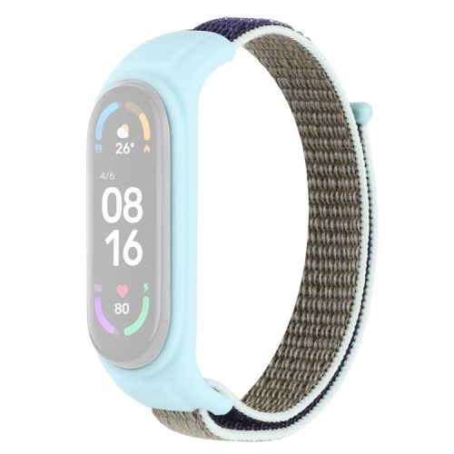 For Xiaomi Mi Band 3 / Band 4 / Band 5 / Band 6 / Band 7 Nylon Sport Band Adjustable Anti-lost Bracelet with Silicone Watch Case - Brown / Gray / Blue