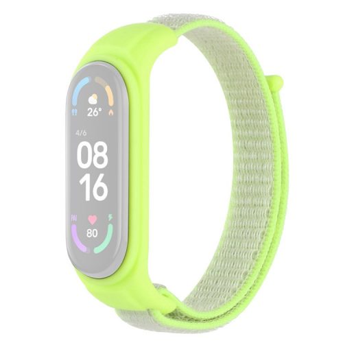 For Xiaomi Mi Band 3 / Band 4 / Band 5 / Band 6 / Band 7 Nylon Sport Band Adjustable Anti-lost Bracelet with Silicone Watch Case - Fluorescent Yellow