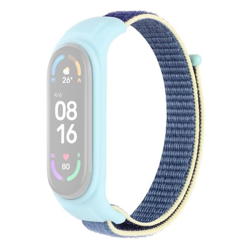 For Xiaomi Mi Band 3 / Band 4 / Band 5 / Band 6 / Band 7 Nylon Sport Band Adjustable Anti-lost Bracelet with Silicone Watch Case - Ice Blue