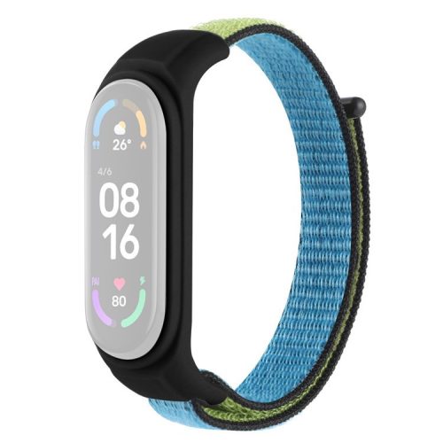 For Xiaomi Mi Band 3 / Band 4 / Band 5 / Band 6 / Band 7 Nylon Sport Band Adjustable Anti-lost Bracelet with Silicone Watch Case - Lime