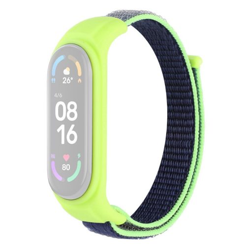 For Xiaomi Mi Band 3 / Band 4 / Band 5 / Band 6 / Band 7 Nylon Sport Band Adjustable Anti-lost Bracelet with Silicone Watch Case - Midnight Blue