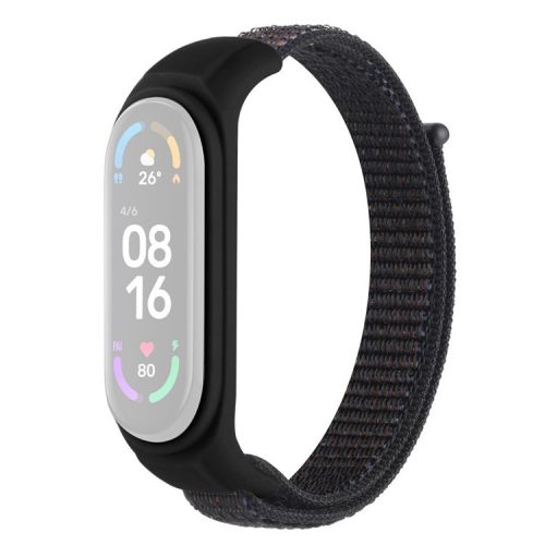 For Xiaomi Mi Band 3 / Band 4 / Band 5 / Band 6 / Band 7 Nylon Sport Band Adjustable Anti-lost Bracelet with Silicone Watch Case - Official Black