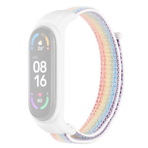 For Xiaomi Mi Band 3 / Band 4 / Band 5 / Band 6 / Band 7 Nylon Sport Band Adjustable Anti-lost Bracelet with Silicone Watch Case - Rainbow