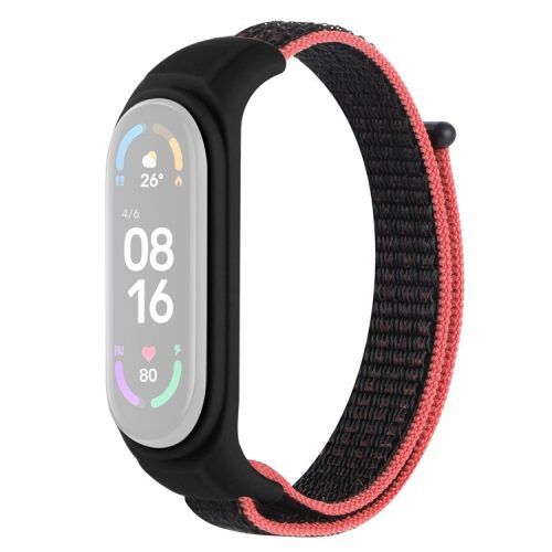 For Xiaomi Mi Band 3 / Band 4 / Band 5 / Band 6 / Band 7 Nylon Sport Band Adjustable Anti-lost Bracelet with Silicone Watch Case - Red / Black