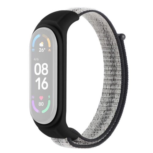 For Xiaomi Mi Band 3 / Band 4 / Band 5 / Band 6 / Band 7 Nylon Sport Band Adjustable Anti-lost Bracelet with Silicone Watch Case - Stripe Black