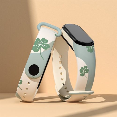 For Xiaomi Mi Band 3 / Band 4 / Band 5 / Band 6 / Band 7 Pattern Printed Watch Band Adjustable Breathable Soft TPU Wristband Bracelet - Clover