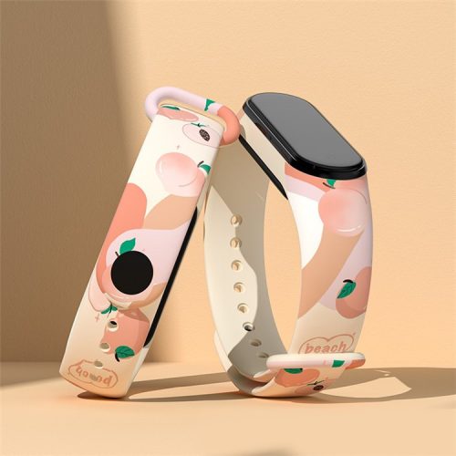 For Xiaomi Mi Band 3 / Band 4 / Band 5 / Band 6 / Band 7 Pattern Printed Watch Band Adjustable Breathable Soft TPU Wristband Bracelet - Honey Peaches