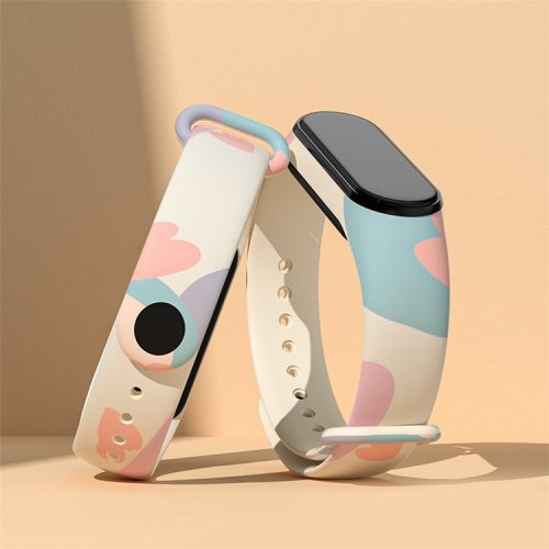 For Xiaomi Mi Band 3 / Band 4 / Band 5 / Band 6 / Band 7 Pattern Printed Watch Band Adjustable Breathable Soft TPU Wristband Bracelet - Love Heart