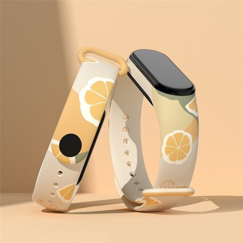 For Xiaomi Mi Band 3 / Band 4 / Band 5 / Band 6 / Band 7 Pattern Printed Watch Band Adjustable Breathable Soft TPU Wristband Bracelet - Orange