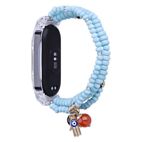 For Xiaomi Mi Band 3 / Band 4 Beaded Bracelet Holiday Style Watch Band Replacement Strap - Lake Blue