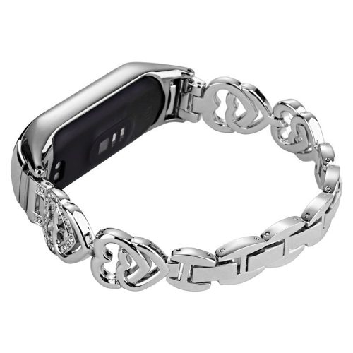 For Xiaomi Mi Band 3 / Band 4 Metal Watch Strap Rhinestone Decorated Watch Band - Silver