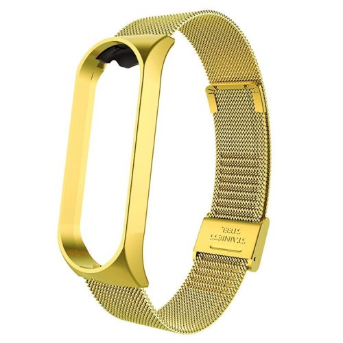 For Xiaomi Mi Band 3 / Band 4 Milanese Mesh Watch Band with Bumper Case Buckle Design Adjustable Stainless Steel Replacement Strap - Gold