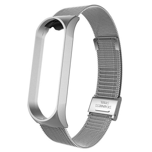 For Xiaomi Mi Band 3 / Band 4 Milanese Mesh Watch Band with Bumper Case Buckle Design Adjustable Stainless Steel Replacement Strap - Silver