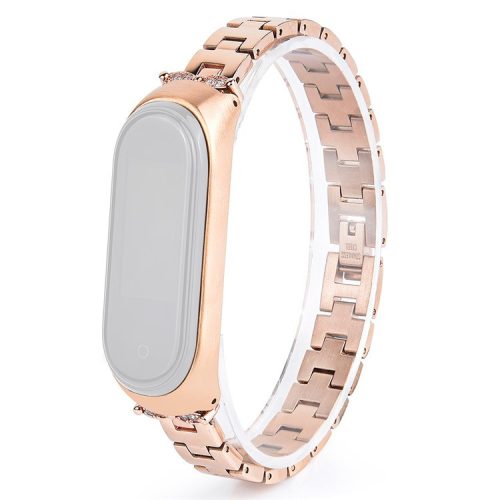 For Xiaomi Mi Band 3/4 Bling Rhinestone Decorative Smart Watch Stainless Steel Chain Watch Strap Metal Watchband - Gold