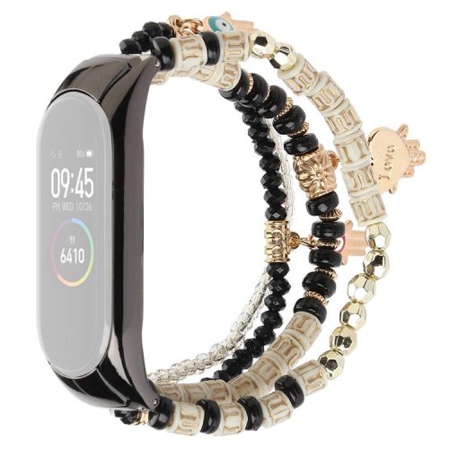 For Xiaomi Mi Band 3/4 Bohemian Beaded Bracelet Watch Band Smart Watch Replacement Strap with Hand of Fatima Pendant for Women - Black