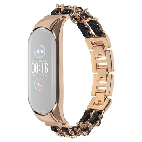 For Xiaomi Mi Band 3/4 Smart Watch Stainless Steel Chain Watch Strap Metal Watchband - Rose Gold/Black