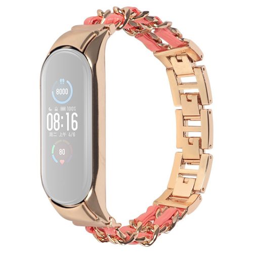 For Xiaomi Mi Band 3/4 Smart Watch Stainless Steel Chain Watch Strap Metal Watchband - Rose Gold/Pink