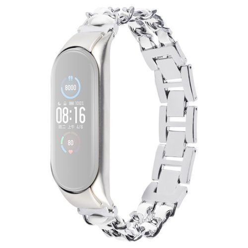 For Xiaomi Mi Band 3/4 Smart Watch Stainless Steel Chain Watch Strap Metal Watchband - Silver