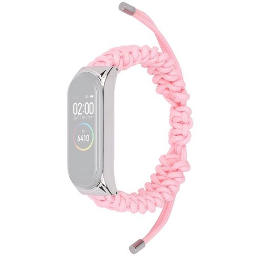 For Xiaomi Mi Band 3/4 Wrist Band Replacement Drawstring Design Adjustable Nylon Rope Watch Strap - Light Pink