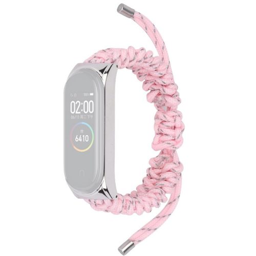 For Xiaomi Mi Band 3/4 Wrist Band Replacement Drawstring Design Adjustable Nylon Rope Watch Strap - Pink