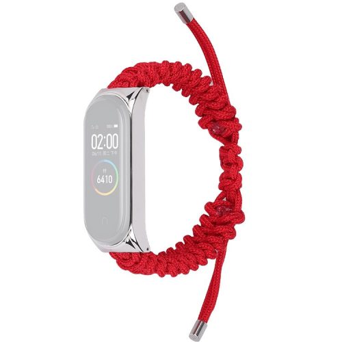 For Xiaomi Mi Band 3/4 Wrist Band Replacement Drawstring Design Adjustable Nylon Rope Watch Strap - Red