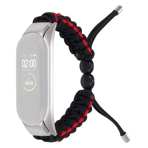 For Xiaomi Mi Band 3/Mi Band 4 Nylon Rope Watch Band Drawstring Adjustable Wrist Strap Replacement - Black/Red