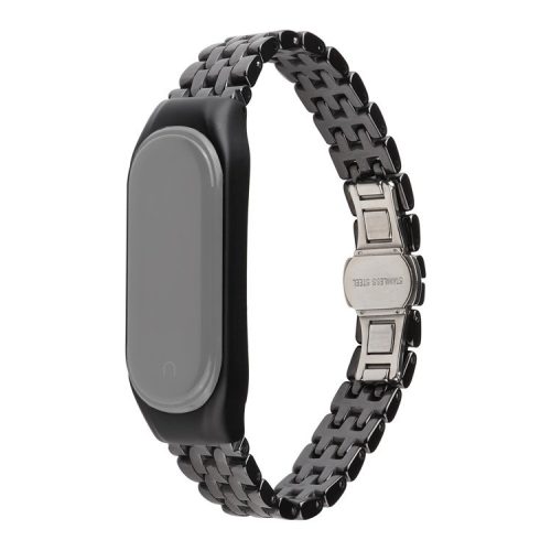 For Xiaomi Mi Band 3/Mi Band 4 Stylish Ceramics+Stainless Steel Watch Band Wrist Strap - Five Beads Black