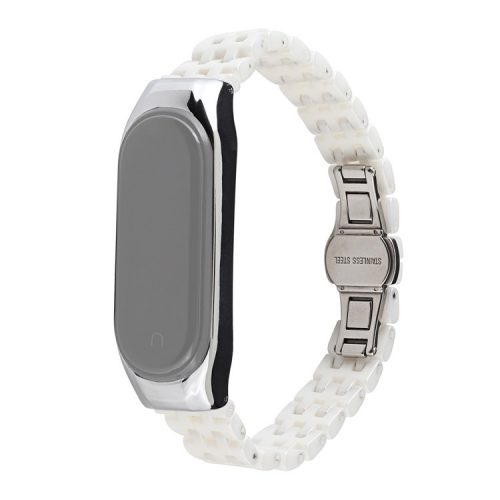 For Xiaomi Mi Band 3/Mi Band 4 Stylish Ceramics+Stainless Steel Watch Band Wrist Strap - Five Beads White