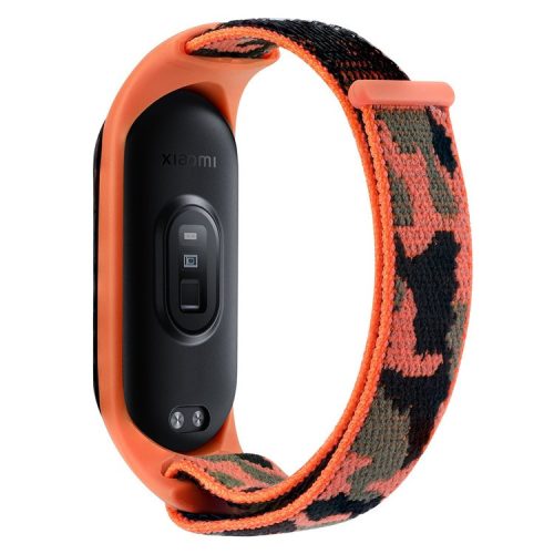 For Xiaomi Mi Band 5 / 6 / 7 Camouflage Nylon Adjustable Smart Watch Strap Replacement Wrist Band - Orange