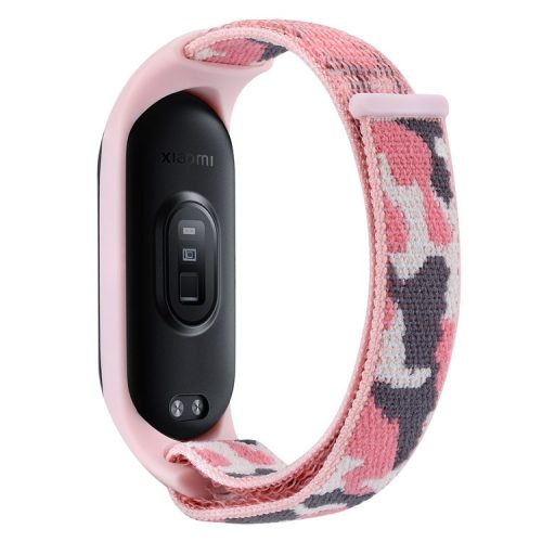 For Xiaomi Mi Band 5 / 6 / 7 Camouflage Nylon Adjustable Smart Watch Strap Replacement Wrist Band - Pink